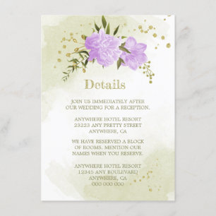 Carte D'accompagnement fleurs violettes romantiques détails de verdure