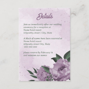 Carte D'accompagnement fleurs violettes verdure mariage botanique