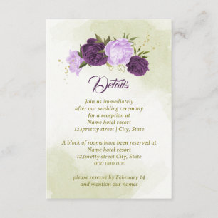 Carte D'accompagnement fleurs violettes vert feuilles