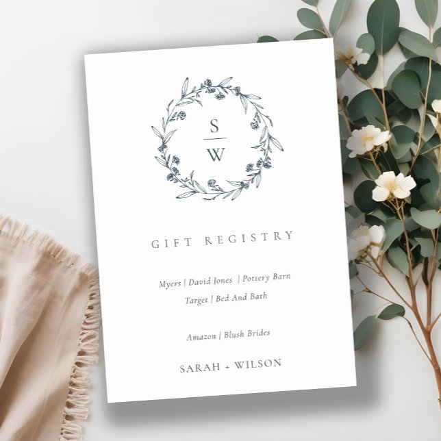 Carte D'accompagnement Flora Laurel Wreath Monogram Mariage Cadeau Regist (Créateur téléchargé)