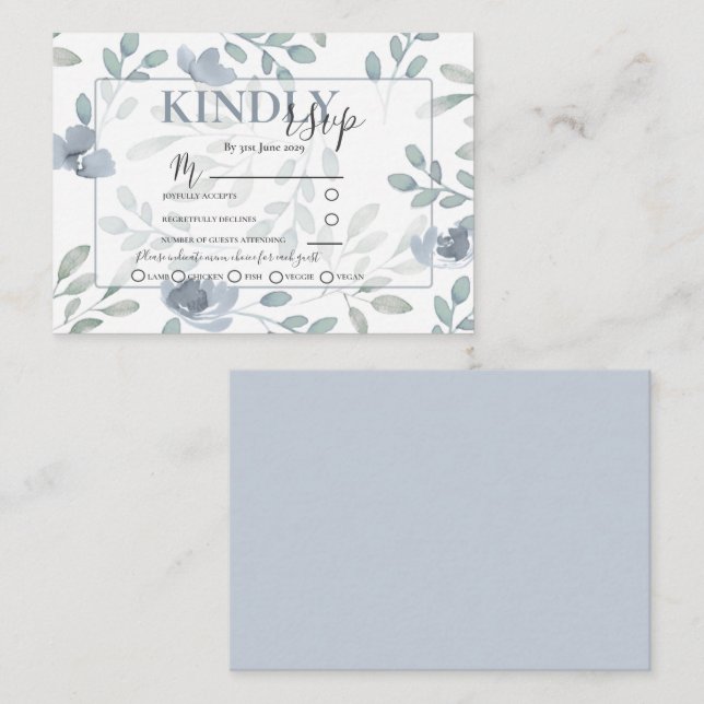 Carte D'accompagnement Flora Rustique Dusty Blue & Sage RSVP Mariage (Devant / Derrière)