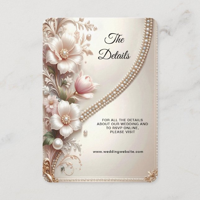 Carte D'accompagnement Floral and Pearl Embellishments Detail Enclosure (Devant)