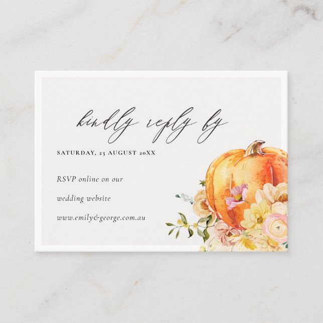 Carte D'accompagnement Floral Automne Citrouille en ligne Mariage site we (Devant)
