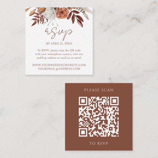 Carte D'accompagnement Floral Automne Moderne Site Mariage QR Code RSVP (Devant / Derrière)