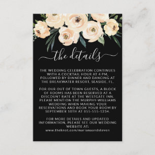 Carte D'accompagnement Floral Beige Blush Gold sur le Mariage noir Détail