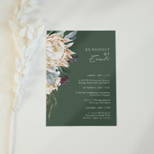 Carte D'accompagnement Floral blanc Horaire vert foncé des événements