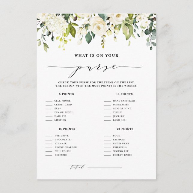 Carte D'accompagnement Floral blanc Qu'y a-t-il dans votre jeu de douche  (Devant)