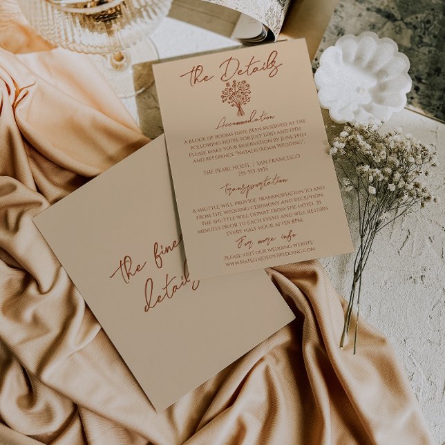 Carte D'accompagnement Floral Boho Chic Cream Terracotta Wedding Details (Créateur téléchargé)