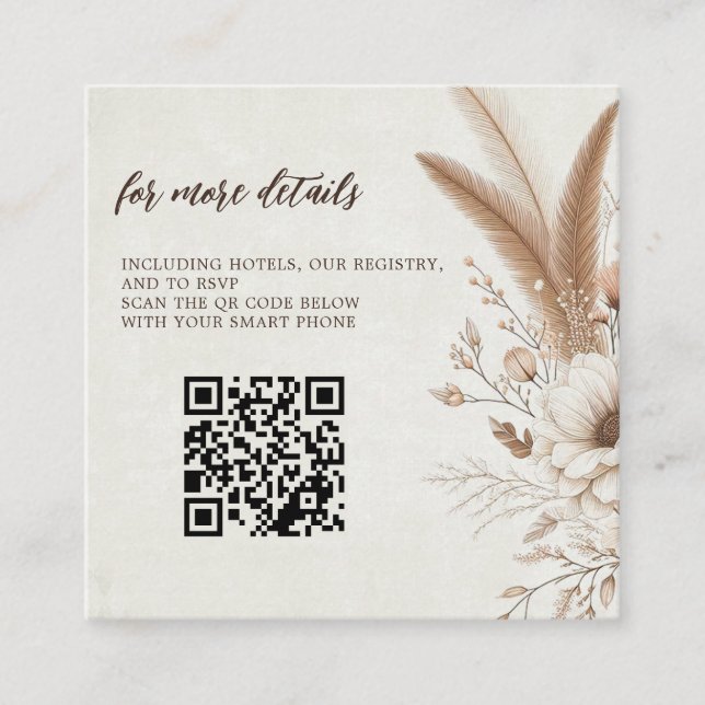 Carte D'accompagnement Floral Boho neutre avec Mariage de code QR (Devant)