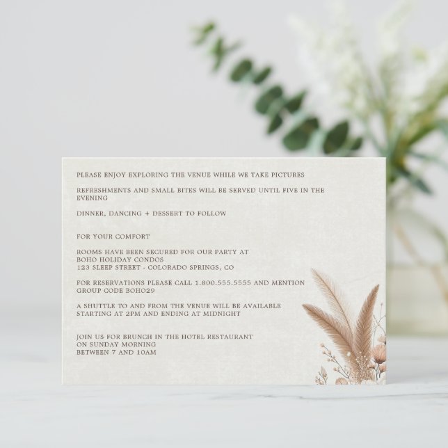 Carte D'accompagnement Floral Boho neutre avec Mariage de détails (Debout devant)