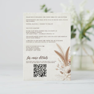 Carte D'accompagnement Floral Boho neutre avec QR Code & Détails Mariage