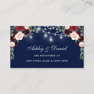 Carte D'accompagnement Floral Bourgogne Blue Mariage Registry Insert Card
