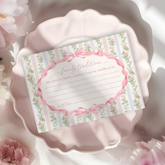 Carte D'accompagnement Floral Bow Girl Baby shower Traditions familiales (Créateur téléchargé)