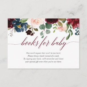 Carte D'accompagnement Floral burgundy bleu fille baby shower demande