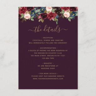 Carte D'accompagnement Floral Burgundy Navy Blue Plum Jewel Tone Mariage