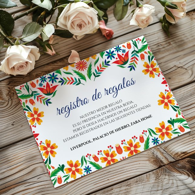 Carte D'accompagnement Floral Colorful Botanical Flowers Spanish Wedding (Floral Colorful Botanical Flowers Spanish Wedding Enclosure Card)