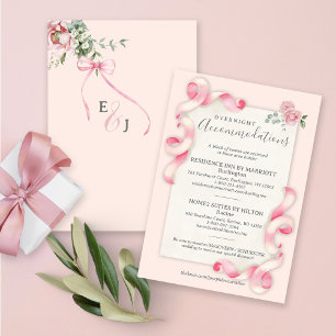 Carte D'accompagnement Floral Coquette Pink Bow Vintage Hôtel Mariage