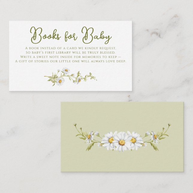 Carte D'accompagnement Floral Daisy Botanical Baby Shower Books For Baby (Devant / Derrière)