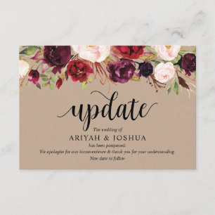 Carte D'accompagnement Floral de Bourgogne, Kraft, Noir, Mariage repousse