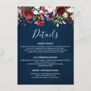 Carte D'accompagnement Floral de la marine rousse de Bourgogne