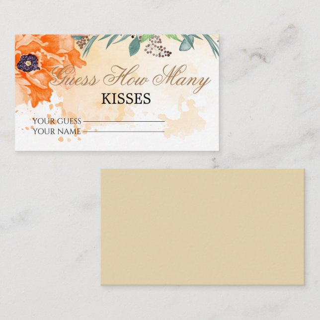 Carte D'accompagnement Floral devinez combien de baisers jeu nuptiale enc (Devant / Derrière)