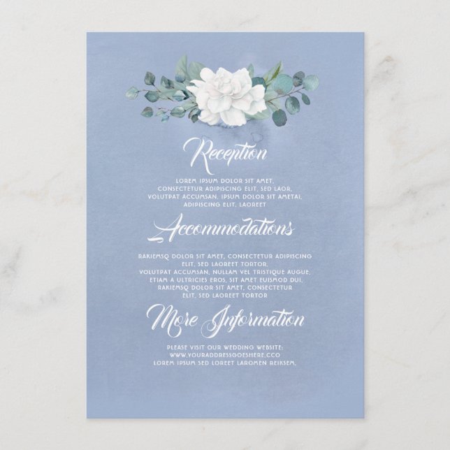 Carte D'accompagnement Floral Dusty Blue Mariage Information Invité (Devant)