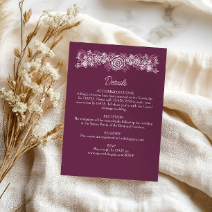 Carte D'accompagnement Floral Dusty Rose Blush Bourgogne Détails Mariage