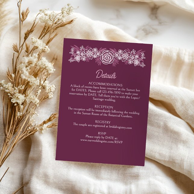 Carte D'accompagnement Floral Dusty Rose Blush Bourgogne Détails Mariage (Créateur téléchargé)