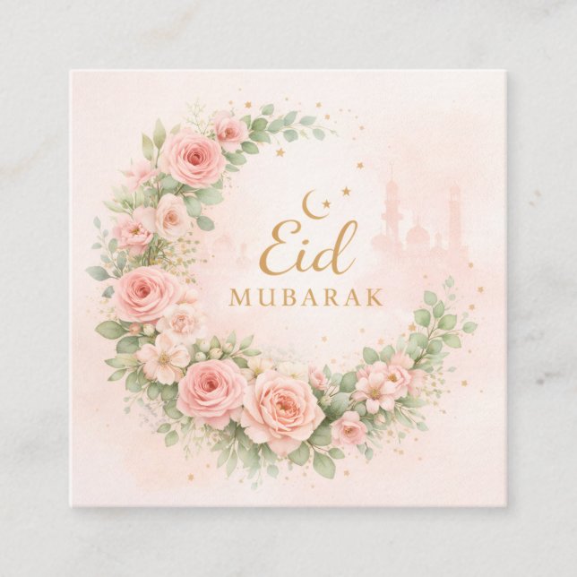 Carte D'accompagnement Floral Eid Mubarak – Blush Pink Islamic Gift f (Devant)