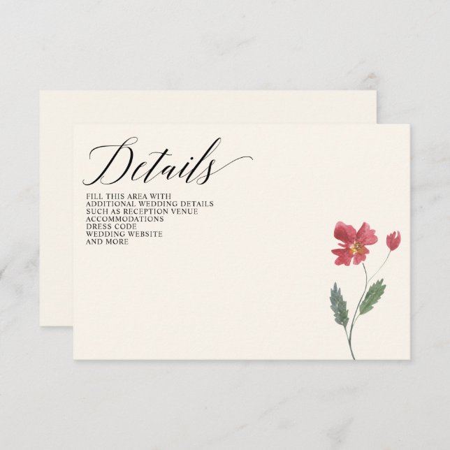 Carte D'accompagnement Floral Elegant Boho Fleur sauvage d'été Mariage (Devant / Derrière)