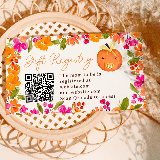 Carte D'accompagnement Floral Fall mignon citrouille baby shower d'enregi (Floral Fall cute pumpkin registry baby shower Enclosure Card)