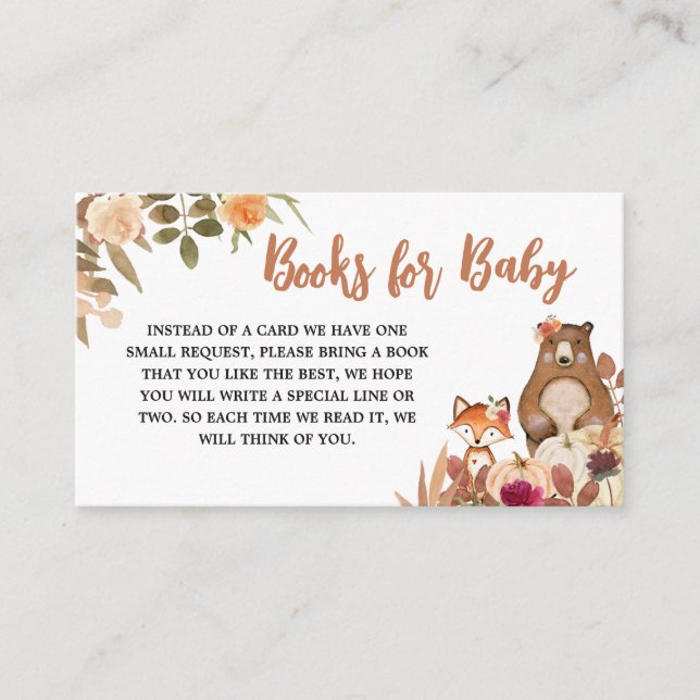Carte D'accompagnement Floral Fall Woodland Baby showers Livres pour bébé (Devant)