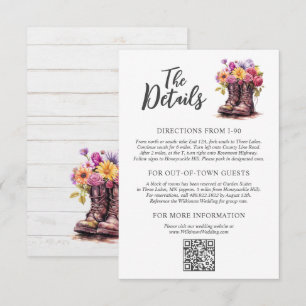 Carte D'accompagnement Floral Farm Boots Rustic Mariage campagnard Détail