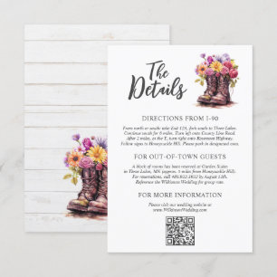 Carte D'accompagnement Floral Farm Boots Rustic Mariage campagnard Détail