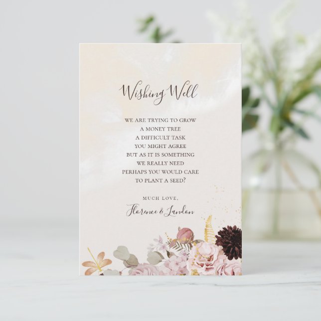 Carte D'accompagnement Floral flush moderne | Mariage en marbre qui souha (Debout devant)