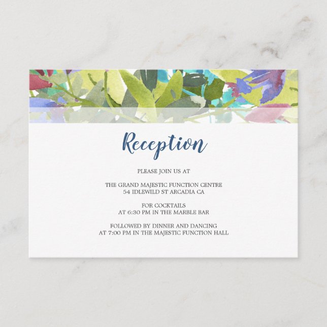 Carte D'accompagnement Floral Foliage Feuille Turquoise Mariage Réception (Devant)