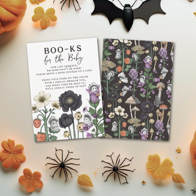 Carte D'accompagnement Floral Ghosts Halloween Baby shower Demande de car (Cute cottagecore Halloween baby shower invitation enclosure cards to request books instead of cards.)