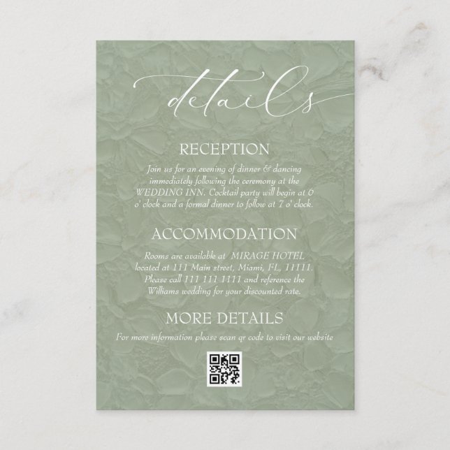 Carte D'accompagnement Floral Green Elegant Wedding QR Détails (Devant)