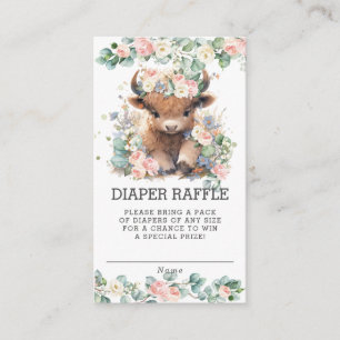 Carte D'accompagnement Floral Greenery Highland Cow Baby Diaper Raffle