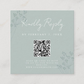 Carte D'accompagnement Floral Greenery Wedding Scan Code RSVP