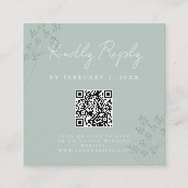Carte D'accompagnement Floral Greenery Wedding Scan Code RSVP (Devant)
