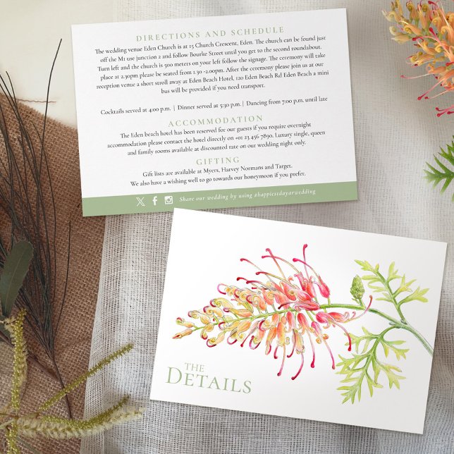 Carte D'accompagnement Floral Grevillea Loopy Lou détails mariage (Créateur téléchargé)
