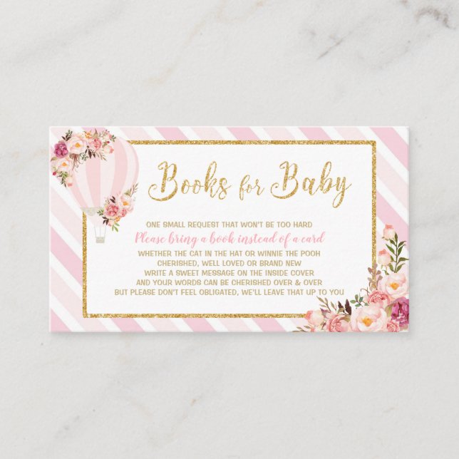 Carte D'accompagnement Floral Hot Air Balloon Apporter un livre (Devant)