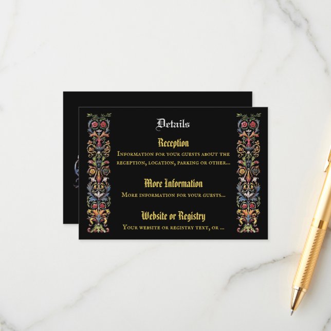 Carte D'accompagnement Floral Illuminé Médiéval modifiable (Devant/Arrière en situation)