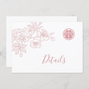 Carte D'accompagnement Floral Line Art Blush chinois Détails du Mariage