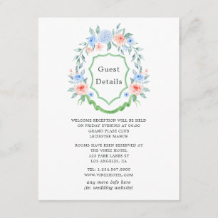 Carte D'accompagnement Floral Monogram Crest Mariage Détails sur l'invité