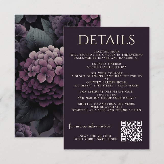 Carte D'accompagnement Floral Moody violet (Devant / Derrière)