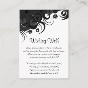 Carte D'accompagnement Floral noir et blanc Mariage Wishing well