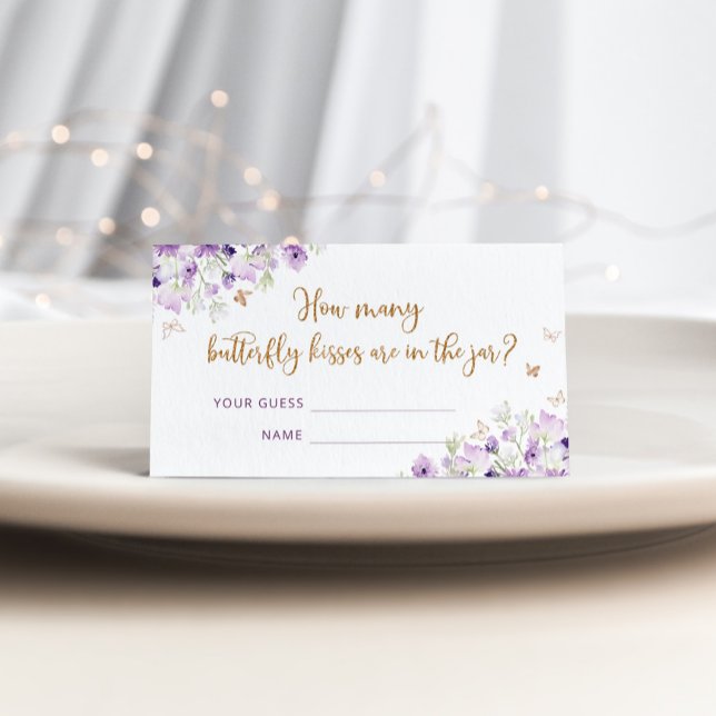 Carte D'accompagnement Floral or violet devinez combien de baisers papill (Créateur téléchargé)