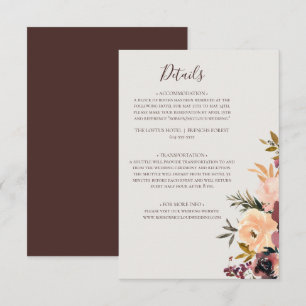Carte D'accompagnement Floral Orange Bourgogne Détails beige
